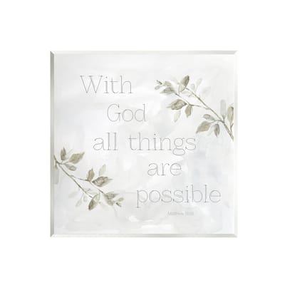 Stupell Industries With God All Things Possible Floral Sprig Religious Phrase Wood Wall Art, Design by Carol Robinson