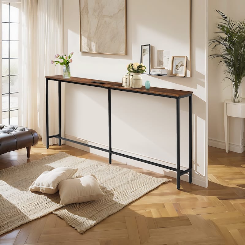 Homylin Slim Console Table with Charging Station, Narrow Entryway Table, 70.8-Inch