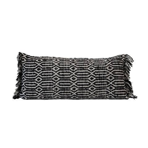 Woven Cotton Lumbar Pillow with Abstract Pattern, Black & White