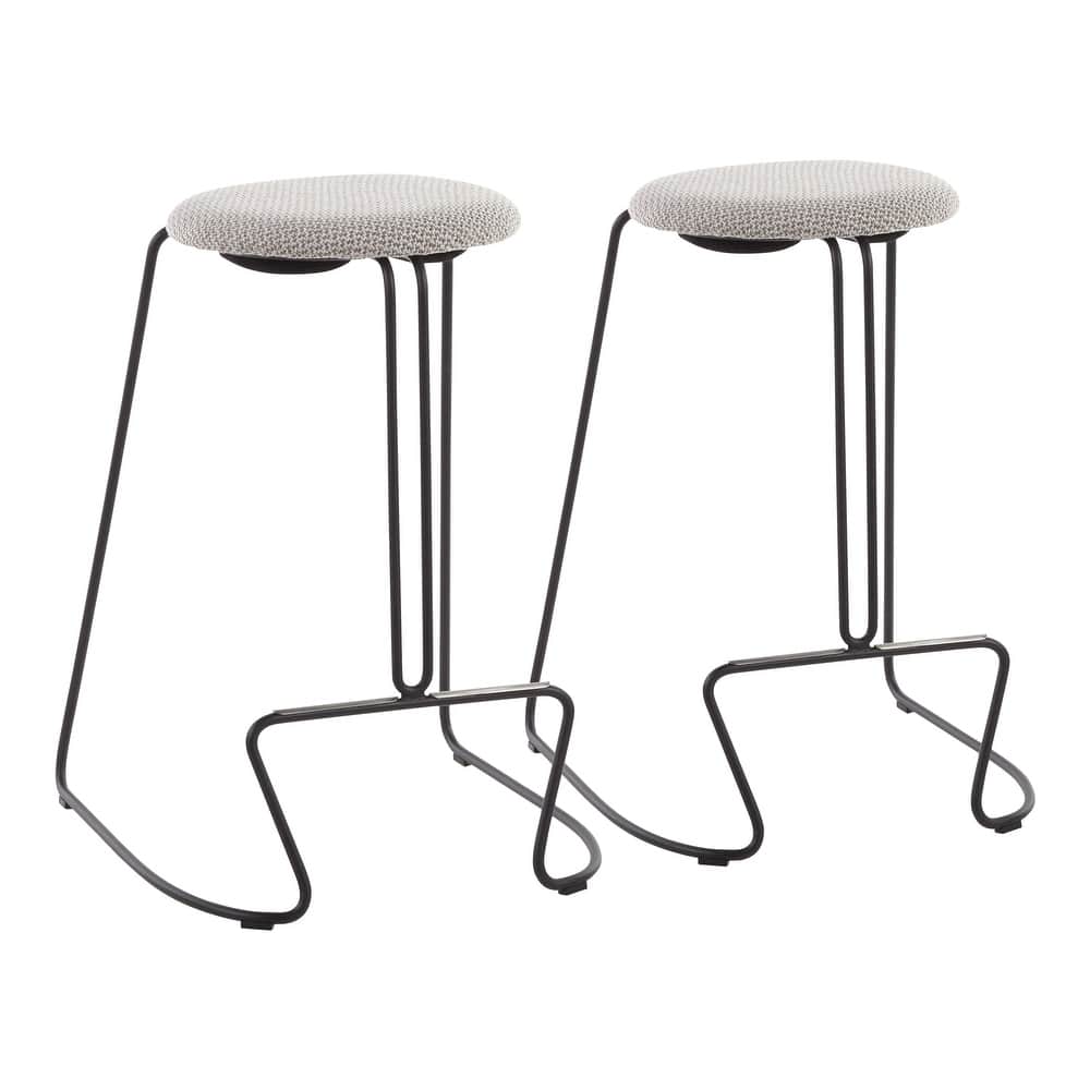 Finn Contemporary Counter Stool in Black Steel and Grey Faux Leather - Set of 2 - 19.5"Lx18"Wx25.75"H