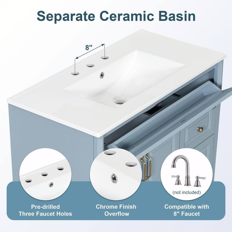 36" Bathroom Vanity with Sink, Cabinet, Flip-Out Drawer, 3 Drawers & 2 Soft-Close Doors