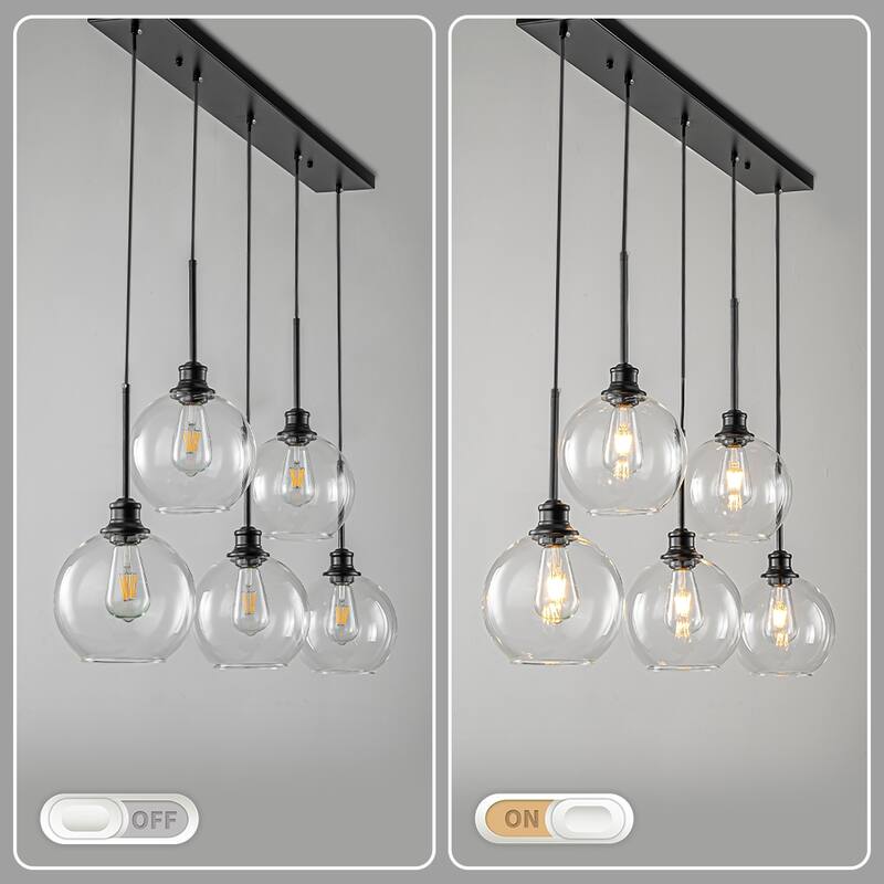 Starsky 3/5 Light Modern Linear Chandelier Cluster Kitchen Island Light with Glass Globe Shade