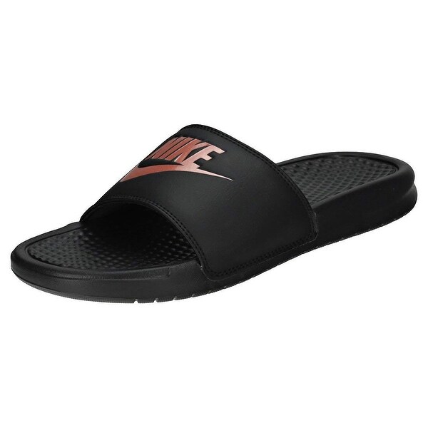 nike benassi slides women's black and rose gold