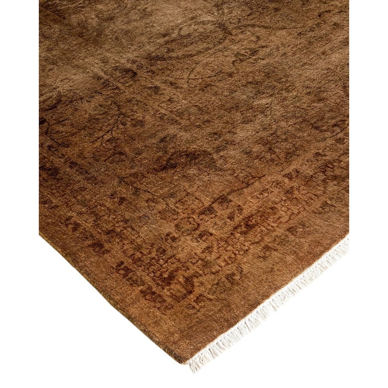 Overton Hand Knotted Wool Vintage Inspired Modern Contemporary Overdyed Brown Area Rug - 8' 1" x 10' 2"