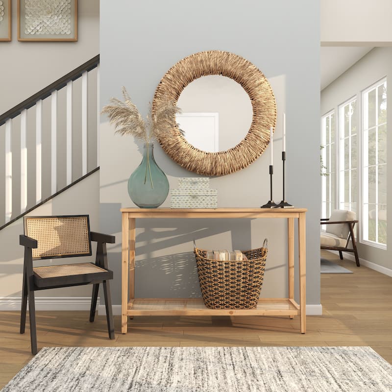 Rattan Coiled Weaved Frame Room Wall Mirror - Brown - Roche River Decor