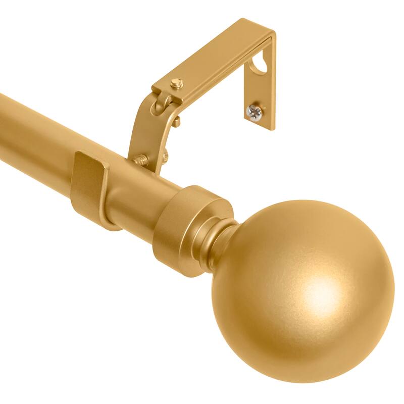 Meriville 1-Inch Diameter Ball Single Window Curtain Rod - 48"-84" - Gold Finish - Gold
