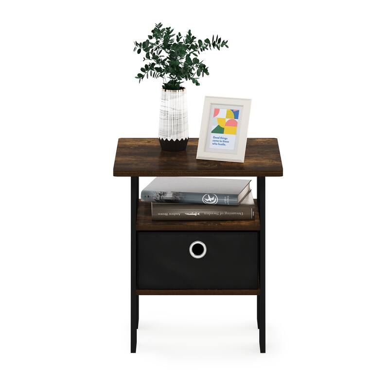 Furinno Andrey End Table Nightstand with Bin Drawer, Sonoma Oak/Ivory