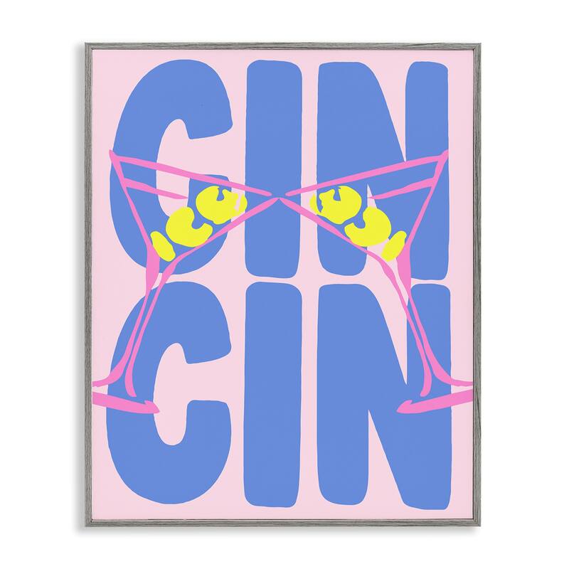 Stupell Pastel Cin Cin Cheers Framed Giclee Art Design By House of Lulu - 11 x 14 - Grey