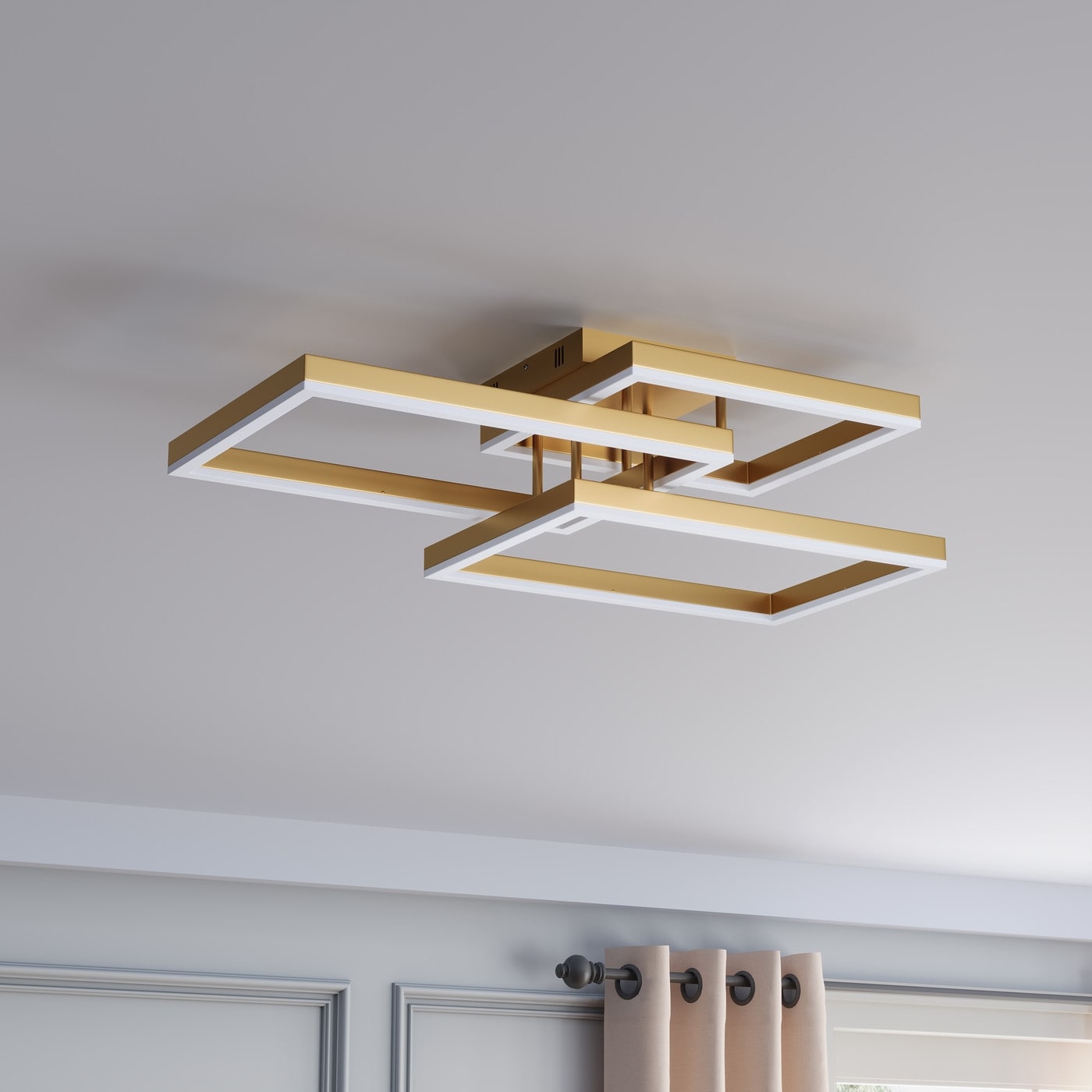 Modern 3 Rectangle Dimmable LED Semi Flush Mount Ceiling Light Fixture Gold