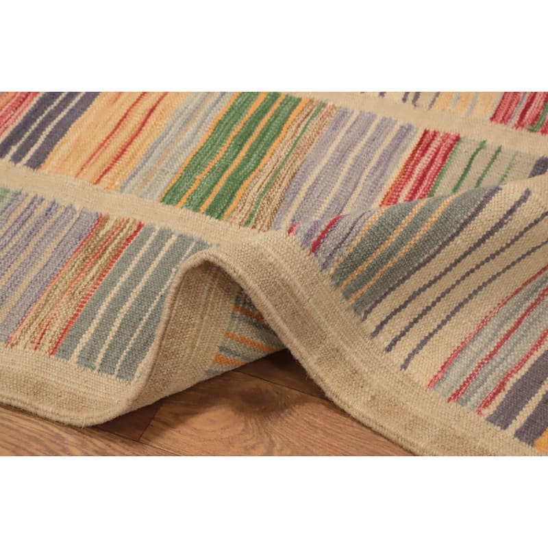 Hand Woven Oriental 100% Wool Carpet Southwestern Geometric Multi-Colored Kilim Runner Rug - 6' 2'' X 2' 1''