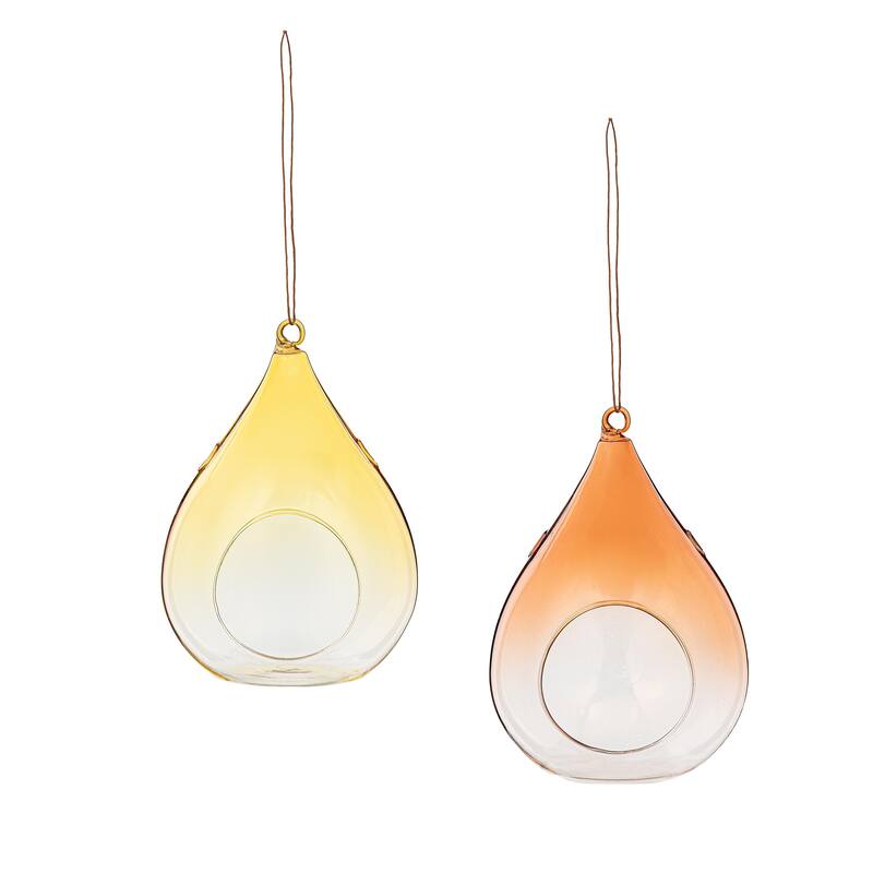 6" Tear Drop Glass Bird Feeders, Set of 2