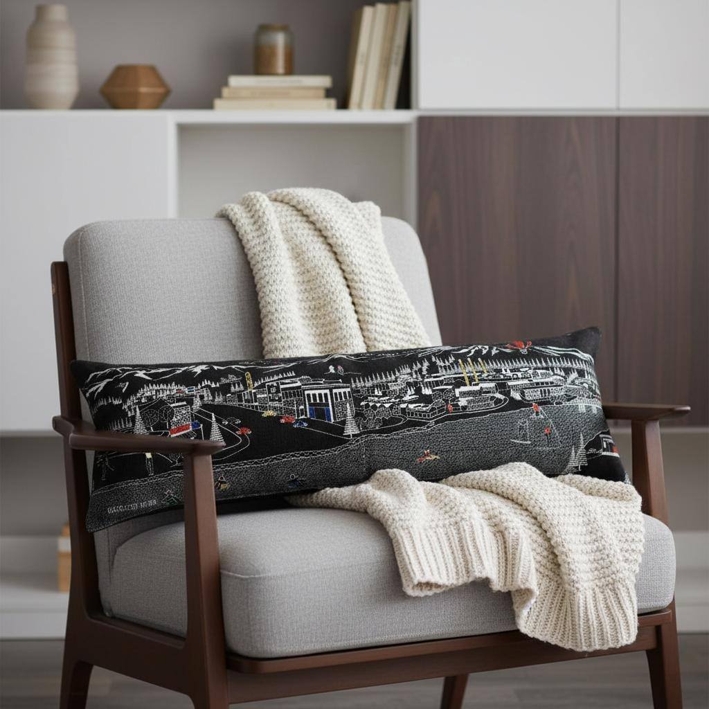 HomeRoots 14" X 45" Dark Gray And White Bend Nighttime Skyline Lumbar Decorative Pillow