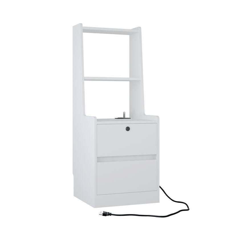 Modern 3-Drawer Nightstand with LED Light, Glass Top Jewelry Storage, and Faux Leather Handles, 30 Inches, White