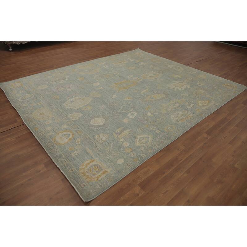 All-Over Gray Floral Oushak Vegetable Dye Area Rug, Floral geometric Carpet - 9' 11'' X 8' 3''