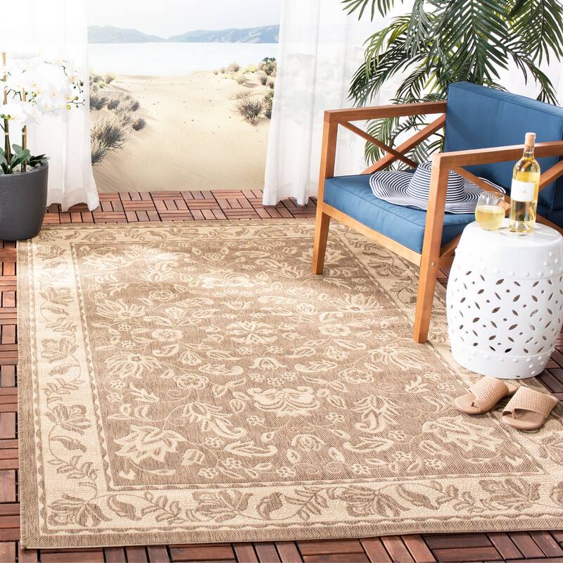 SAFAVIEH Courtyard Armida Indoor/ Outdoor Waterproof Patio Backyard Rug - 5'3" x 7'7" - Creme/Brown