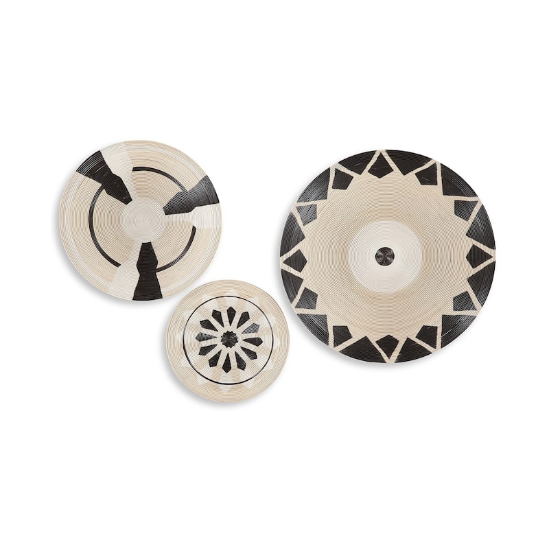 Signature Design by Ashley Idamond Indoor/Outdoor Beige/Black Wall Decor Set (Set of 3) - 24"W x 3"D x 24"H