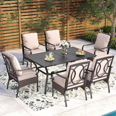 7-Piece Oversized Outdoor Dining Set with 6 Padded Chairs & 60" Rectangular Table