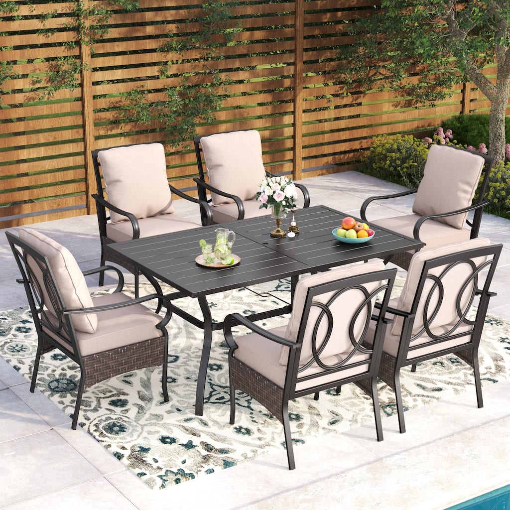 7-Piece Oversized Outdoor Dining Set with 6 Padded Chairs & 60" Rectangular Table