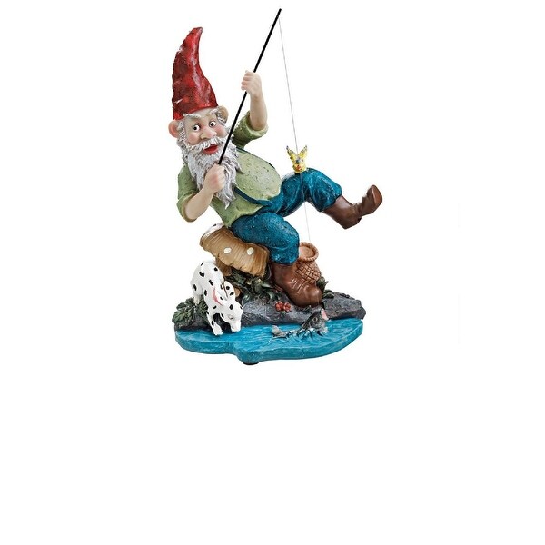 12" Garden Elf Fisherman Gnome Outdoor Statue - N/A
