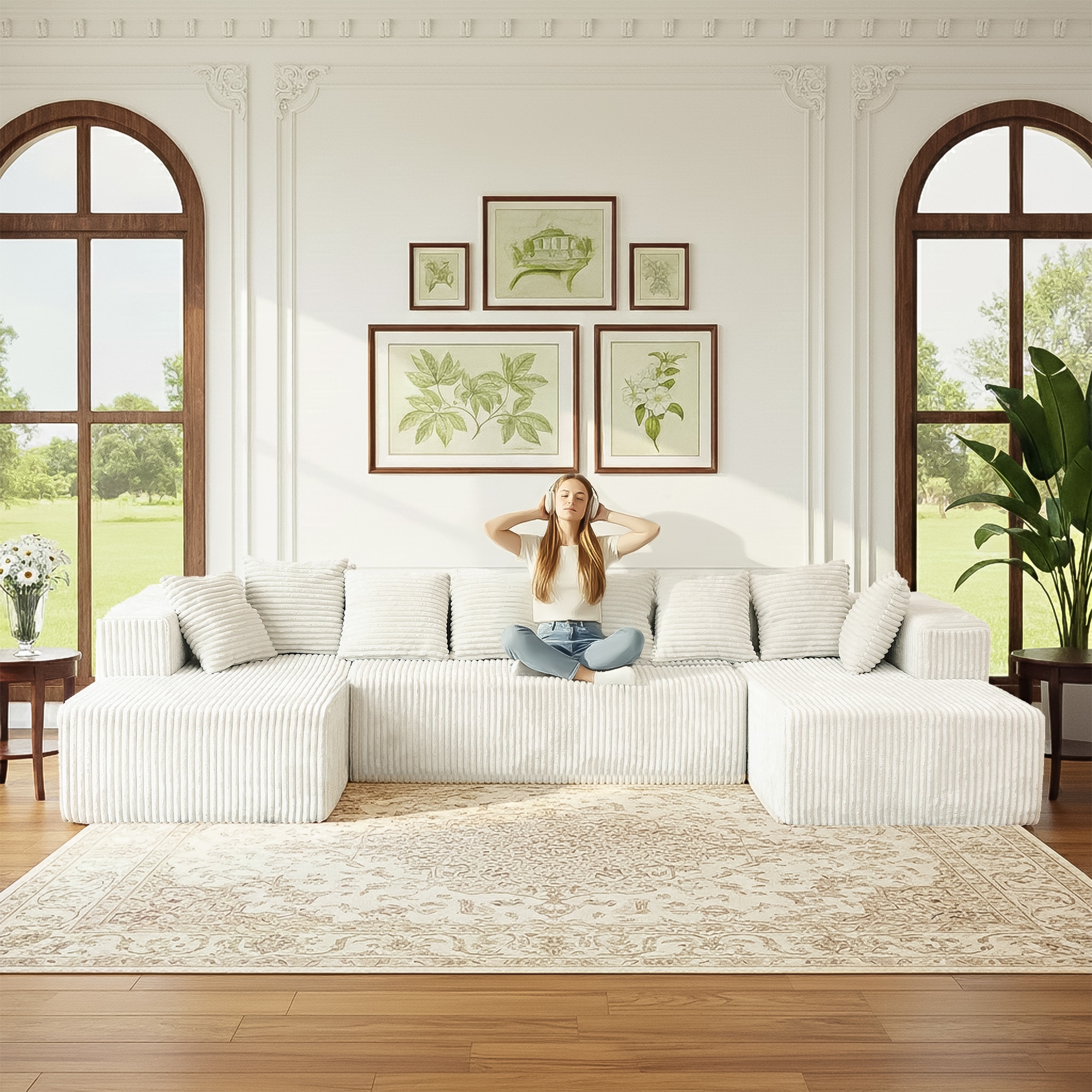U Shaped Modular Sofa, 4-Seater Sectional Cloud Couch with Chaise, Upholstered Boneless Couch