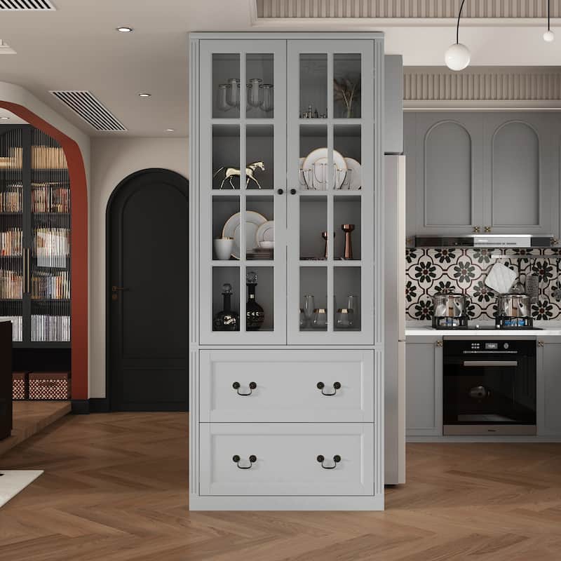 Modular Glass Doors Display Cabinet Combo Bookcase Home Office Pantry