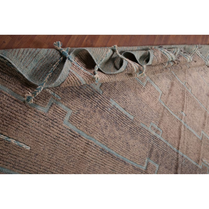 Brown Moroccan Abstract Area Rug Hand-Knotted Wool Carpet - 8'9"x 11'11"