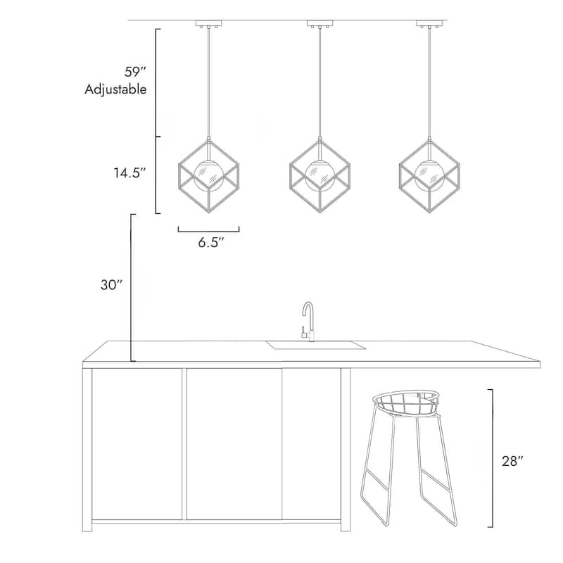 Ottilie Modern Black Gold 1-Light Cage Kitchen Island Pendant Lights with Frosted Glass - L 11" x W 11" x H 14.5"
