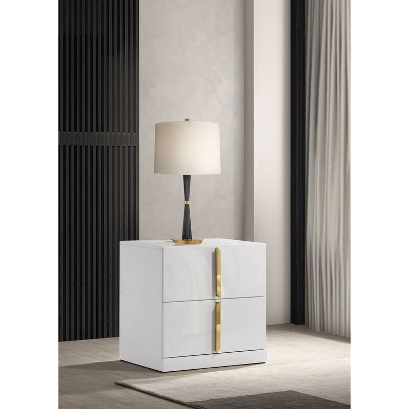 Ines 2-drawer Nightstand Bedside Table White High Gloss