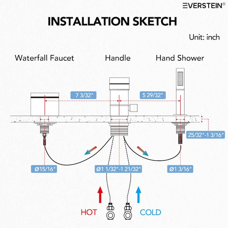 Roman Tub Faucet 3 Holes Deck Mount Bathtub Faucet with Handheld Shower Sprayer