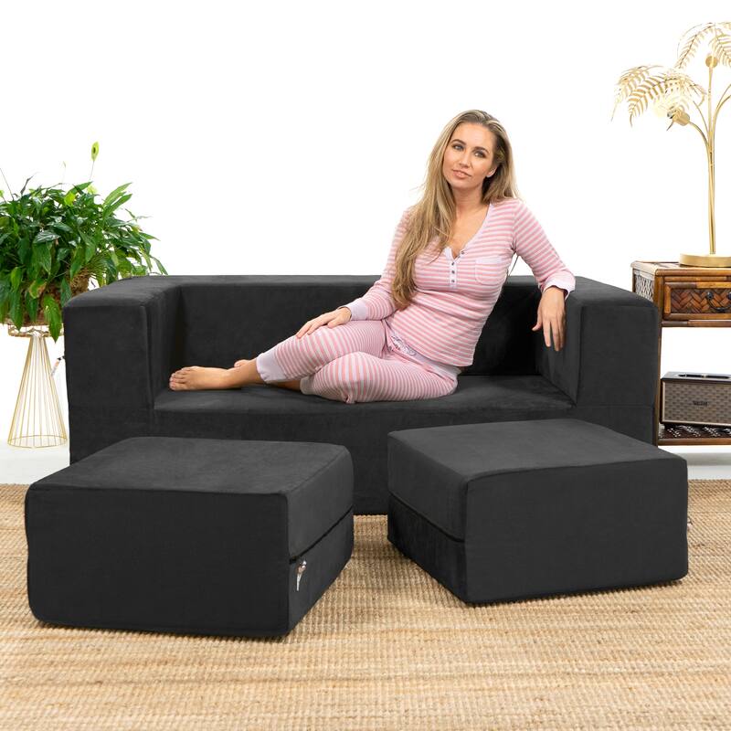 Jaxx Zipline Convertible Queen-size Sleeper Loveseat and Ottoman Set