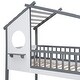 preview thumbnail 14 of 18, Twin Over Twin Bunk Bed Wood Bed with Roof, Window and Ladder, Natural