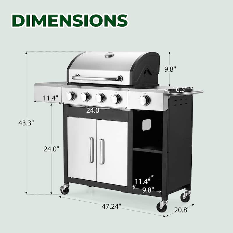 Versatile Outdoor Propane Grill with Pizza Oven, Side Burner, Removable Grates, Black