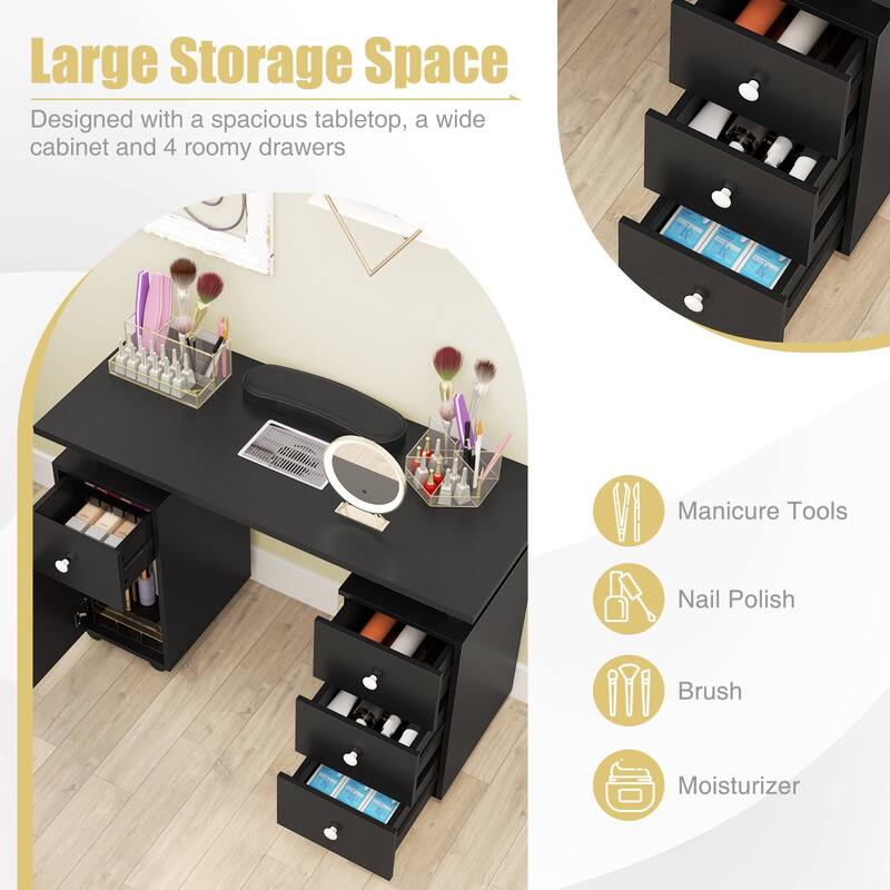 Costway Rolling Manicure Table Nail Desk with with 8 Lockable Wheels & - See Details