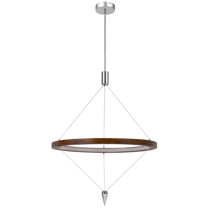 Erbo 11 Inch Pendant Light Fixture, Dimmable LED, Pine Wood and Chrome