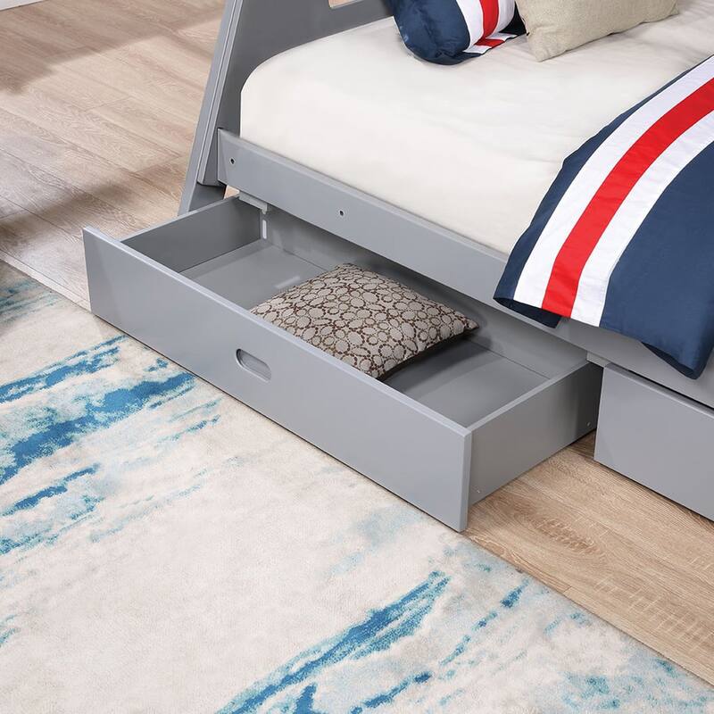 Modern Gray Solid Wood Twin Bunk Bed with Storage Drawers