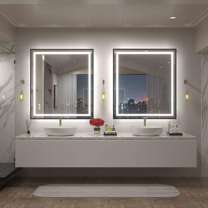 Black Metal Framed LED Front Light and Backlit Anti-Fog Wall Bathroom/ Vanity Mirror