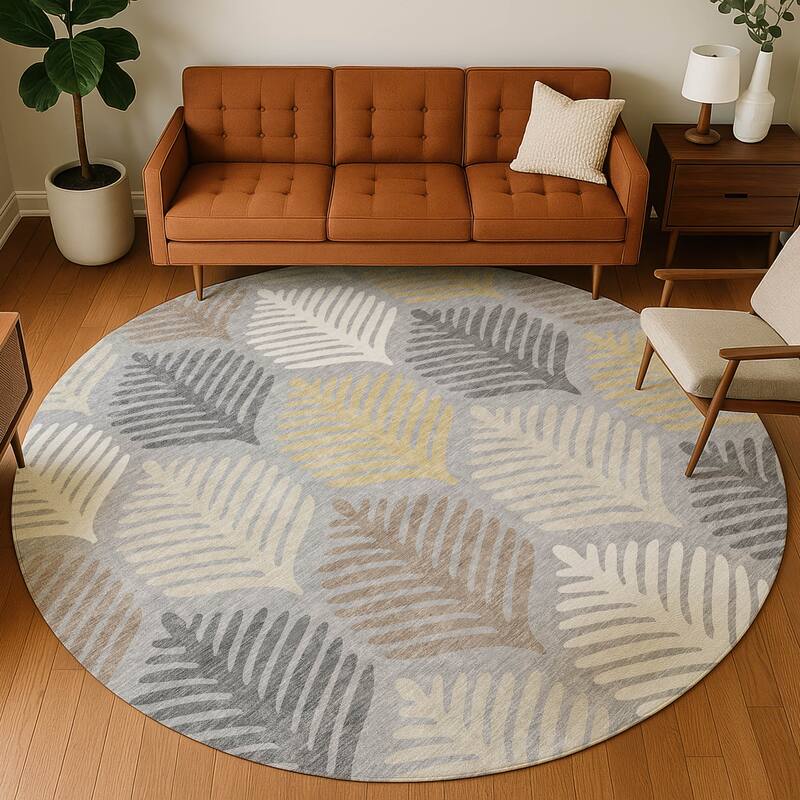 Machine Washable Indoor/ Outdoor Modern Fern Chantille Rug