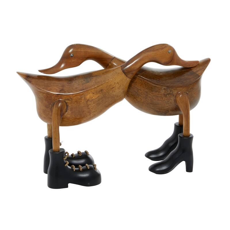 Brown Bamboo Wood Handmade Duck Decorative Sculpture - 16 x 6 x 11