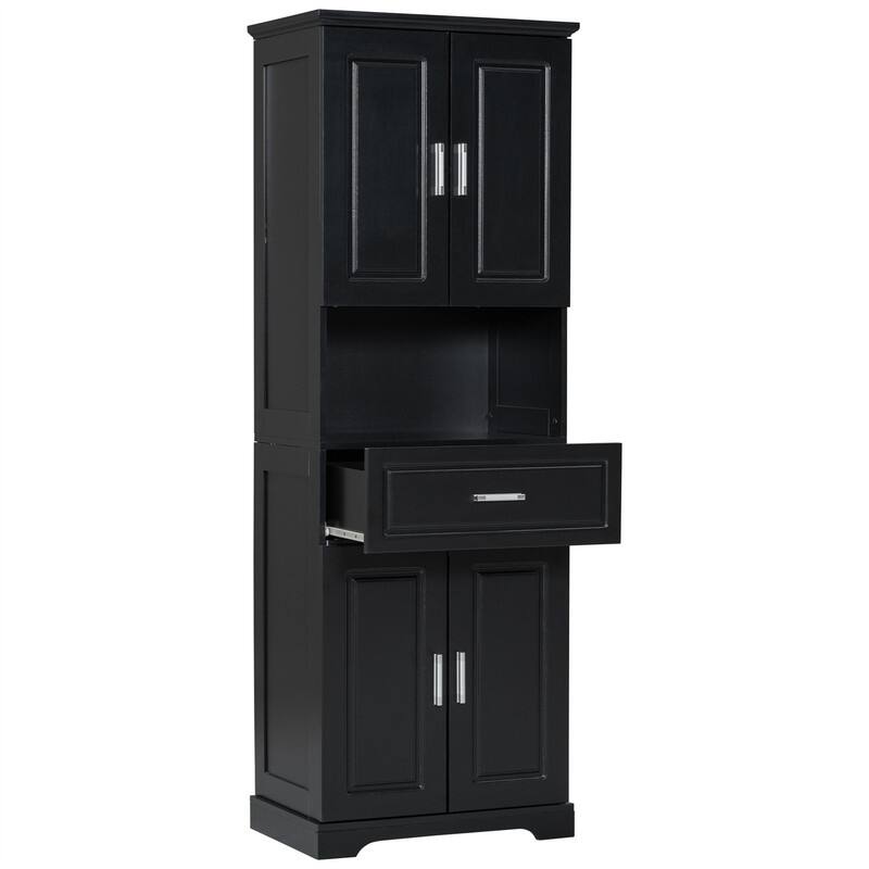 Tall Bathroom Storage Cabinet with 4 Doors and 1 Drawer, Freestanding Bathroom Floor Cabinet w/Open Storage & Adjustable Shelves