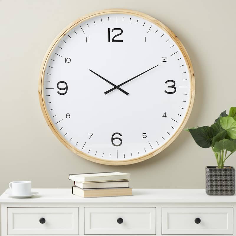 Wood Decorative Wall Clock with White Backing - Light Brown - Roche River Decor
