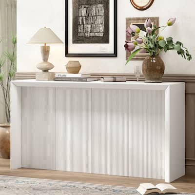 Acacia Wood Veneer Simple Entryway Table with Wavy Design