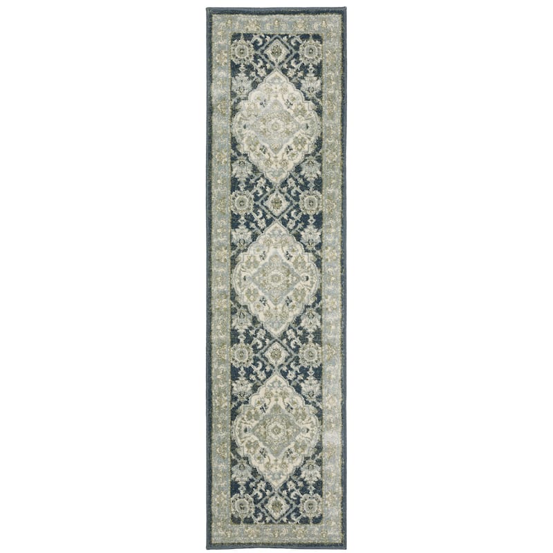 Style Haven Bassel Center Medallion Teal Blue/ Ivory Indoor Area Rug - 1' 10" x 7' 3"