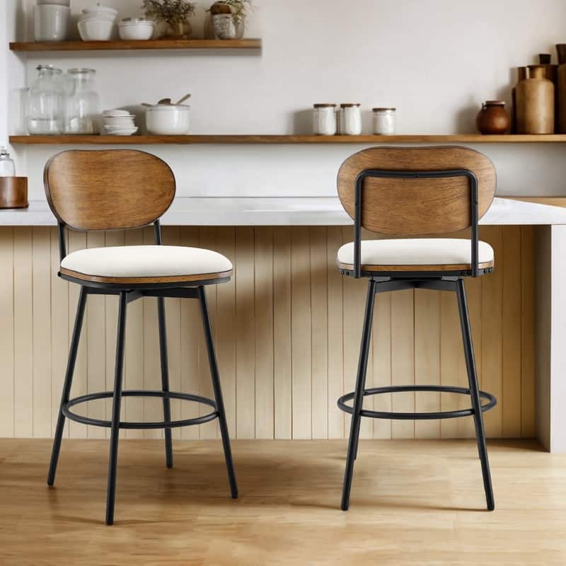 Spruce & Spring Megan Swivel Counter Bar Stool with Metal Legs - Set of 2 - Cream