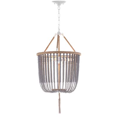SAFAVIEH Lighting Angie Beaded 3-light Grey Adjustable Pendant Lamp - 18"W x 18"D x 108"H