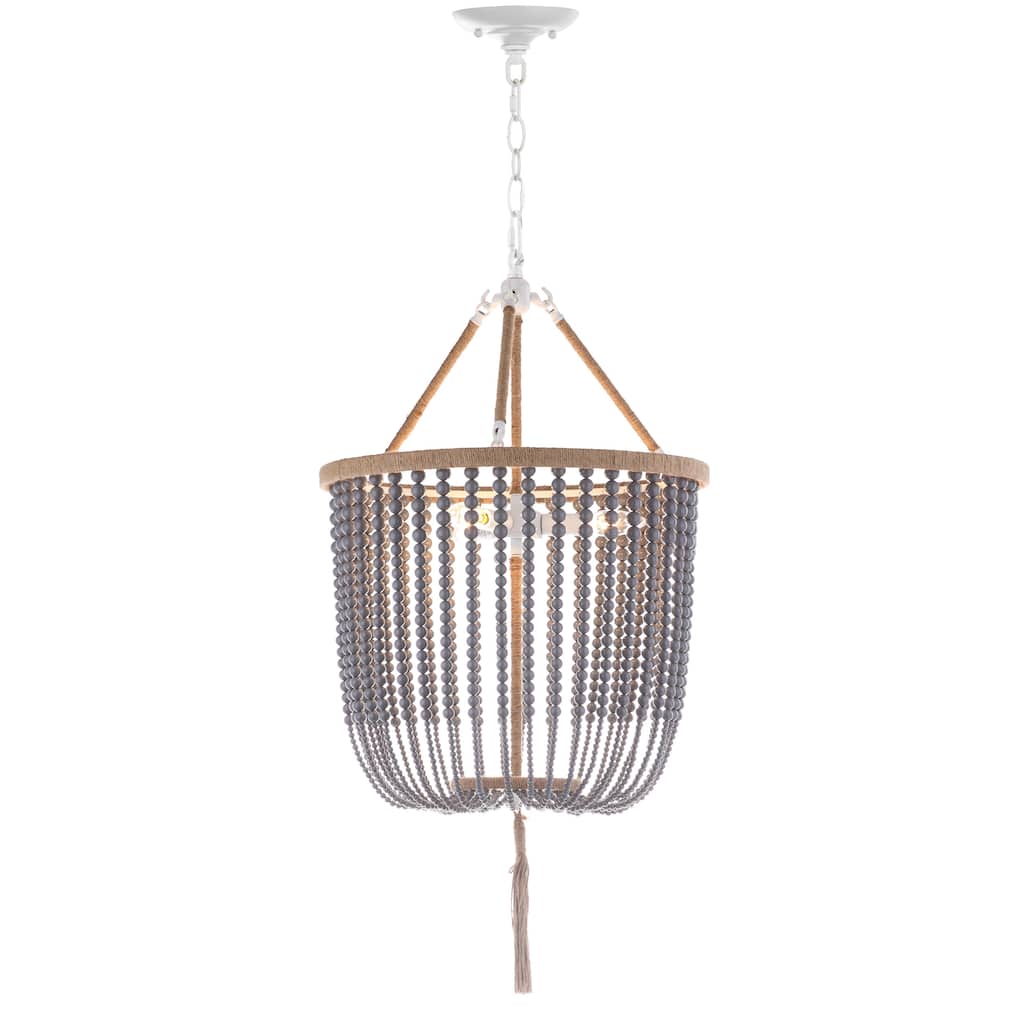 SAFAVIEH Lighting Angie Beaded 3-light Grey Adjustable Pendant Lamp - 18"W x 18"D x 108"H