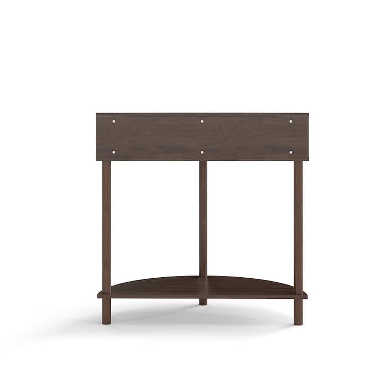Half Moon Design End Table with Sliding Rattan Door