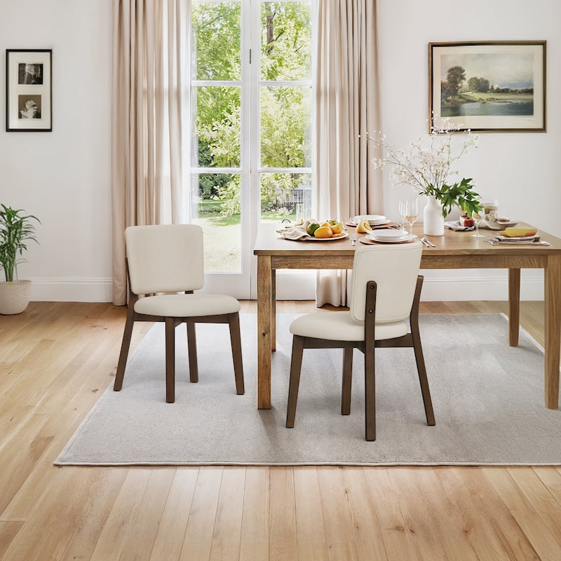 Fabric Upholstered Dining Chairs Set of 2/4 with Wooden Legs, Modern Kitchen Dining Chairs with Back, Walnut Flaxen