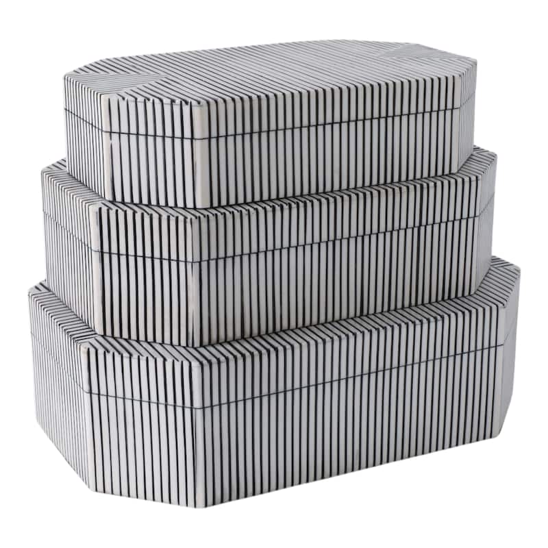 Resin Wood Decorative Box Striped Home Office (Set of 3) - 3/4" Black - 12" x 8" x 4"