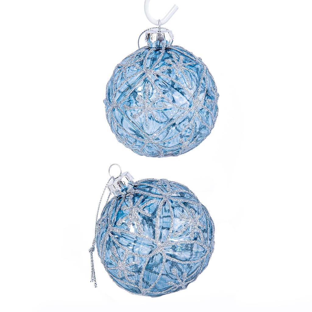 Ice Ball Glass Christmas Tree Ornament Set of 2 - 3.15"