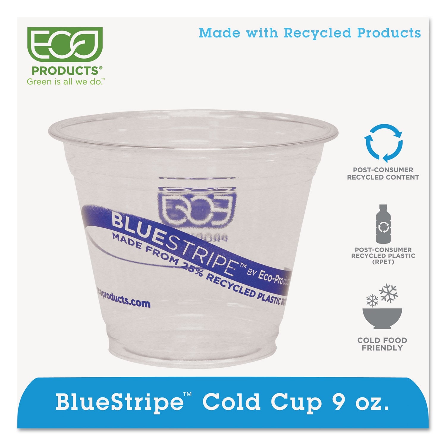 BlueStripe 25% Recycled Content Cold Cups, Clear/Blue, 20 Packs/Crtn - Multi